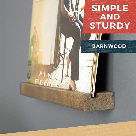 Wood Vinyl Record Floating Shelf Wall Mount 6 Pack Barnwood Record Album Holder - Picture 3 of 9